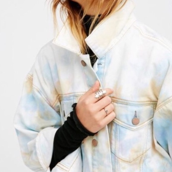 FREE PEOPLE Tie Dye Denim Jean Jacket Coat - Picture 2 of 12